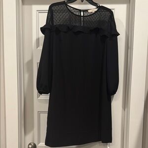 LOFT Black Sheath Dress with Bishop Sleeves and Crew Neck